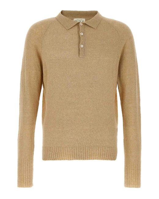 Ma'ry'ya Natural Boucl Cotton Polo Shirt for men