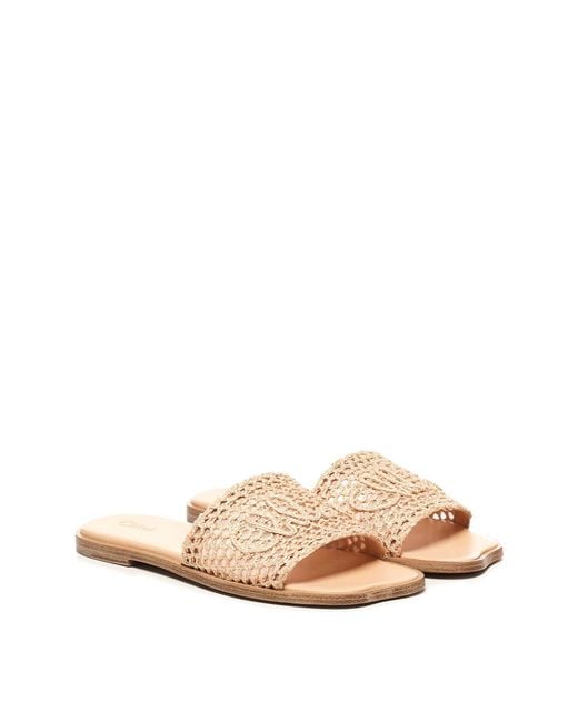 Chloé Natural Soleil Embroidered Woven Sandals
