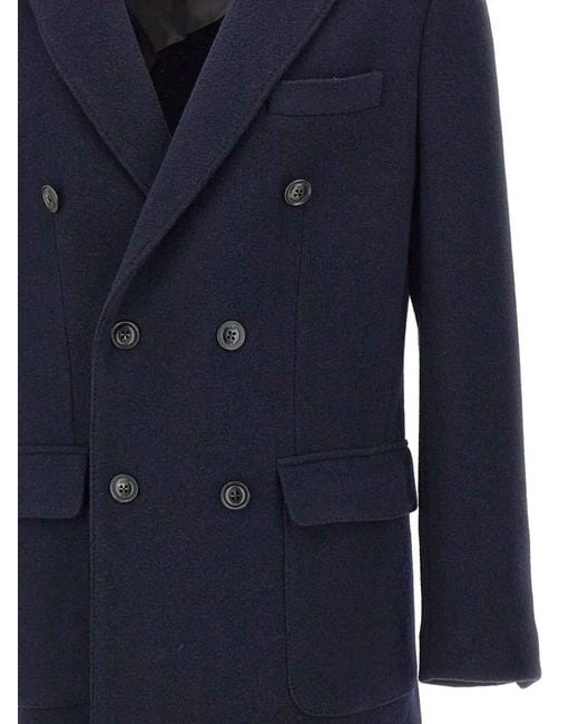 Fay Blue Breasted Coat Blu Denim for men