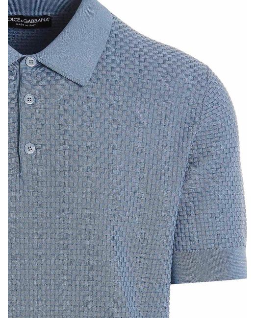 Dolce & Gabbana Blue Knit Polo Shirt for men