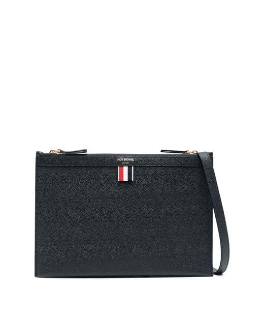 Thom Browne Black Logo-Print Leather Cross Body Bag
