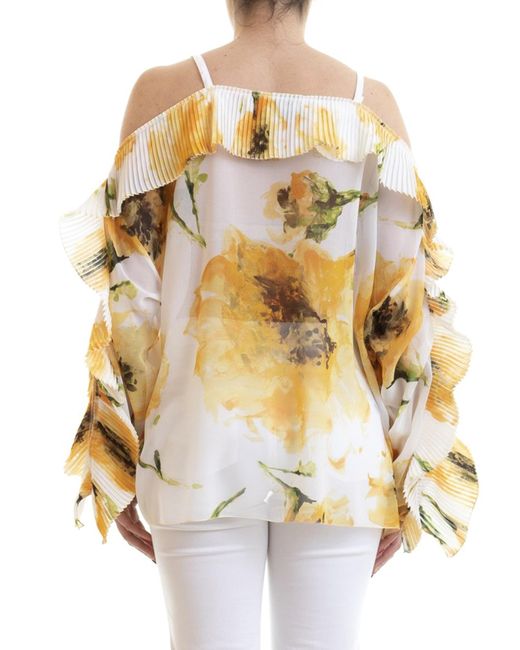Blugirl Blumarine Metallic Floral Printed Off The Shoulder Blouse