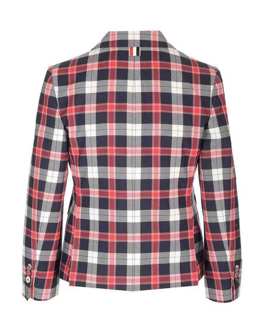Thom Browne Red Tartan Buttoned Blazer