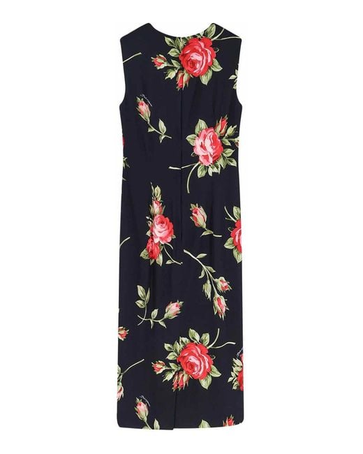 Dolce & Gabbana White Rose Bouquet Print Crewneck Midi Dress