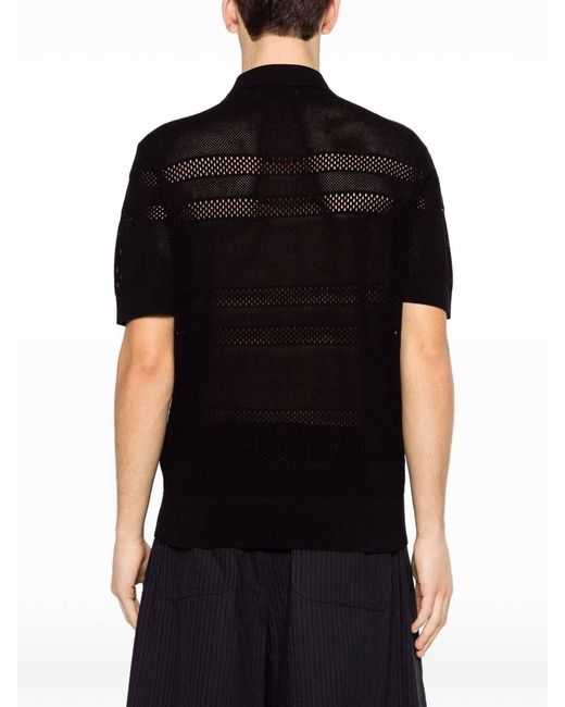 Dries Van Noten Black Mesh Polo Shirt By for men