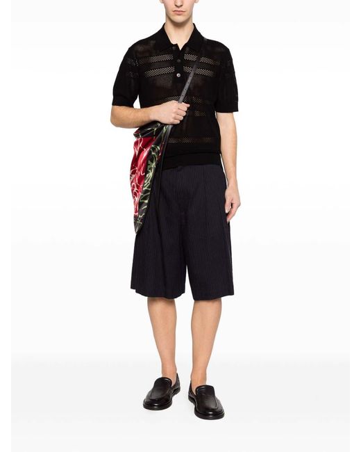 Dries Van Noten Black Mesh Polo Shirt By for men
