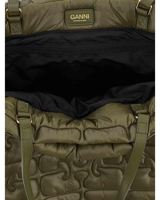 Ganni Green Quilted Re-Tech Xxl Tote Shopping Bag