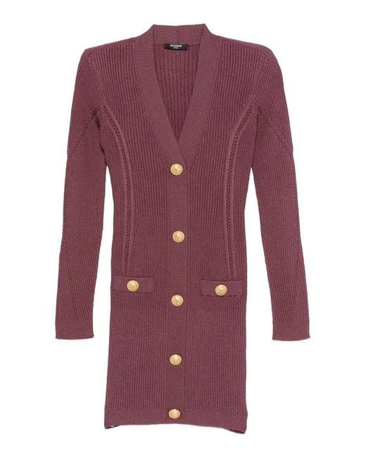 Balmain Purple V-Necked Short Dress