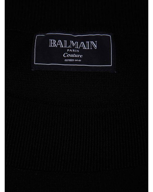 Balmain Black Ls Double Collar Knit Zipped Midi Dress