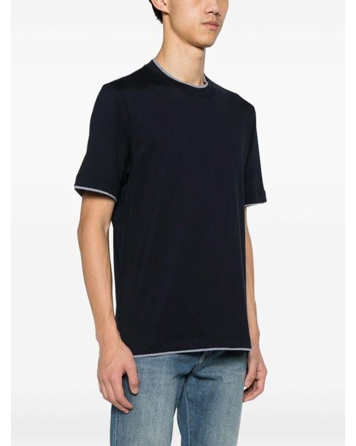 Brunello Cucinelli Black Crew-Neck T-Shirt With Faux-Layering for men