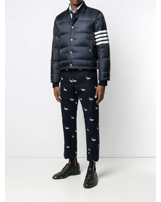 Thom Browne Blue 4-Bar Matte Nylon Bomber for men