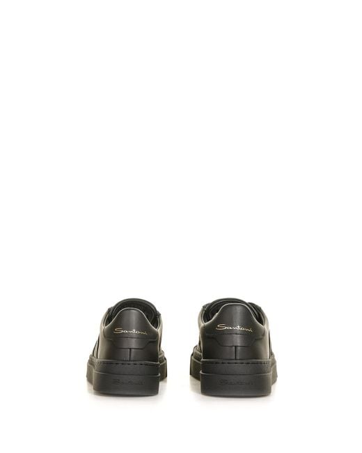 Santoni Black Double Buckle Leather Sneaker