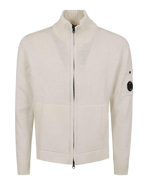 C P Company Natural Compact Cotton Zipped Cardigan for men