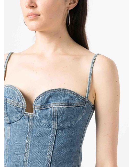 Magda Butrym Blue Double Stitched Denim Corset Top