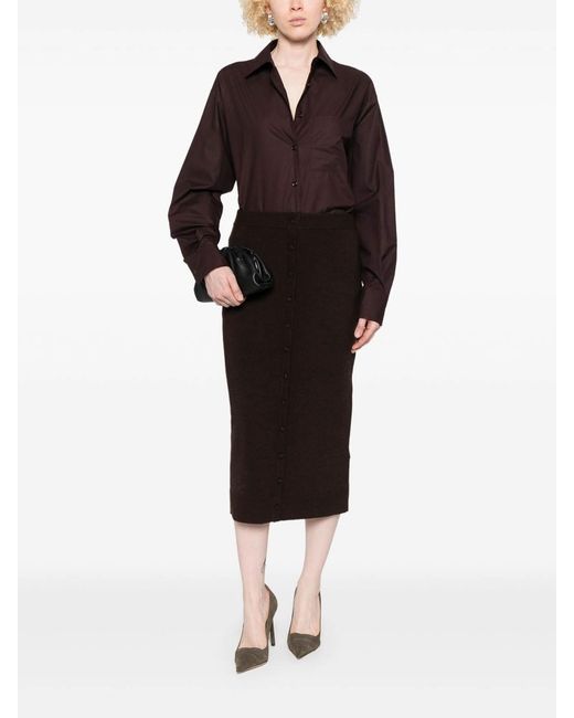 Victoria Beckham Black Button-Detail Midi Skirt