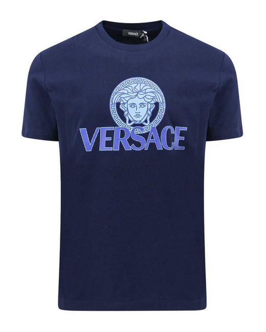 Versace Blue Jersey Cotton T-shirt With Iconic Print for men
