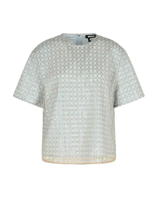 ROTATE BIRGER CHRISTENSEN Gray Beaded Light Polyester T-Shirt