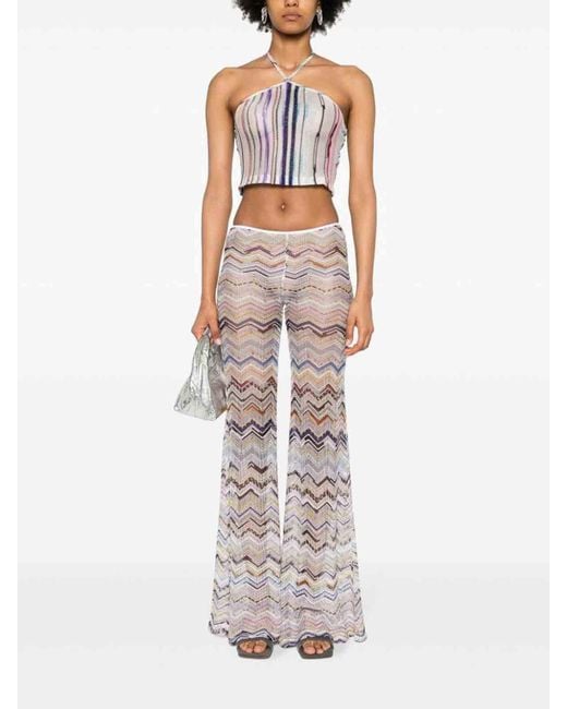 Missoni Gray Flared Pants In Zigzag Crochet With Lurex