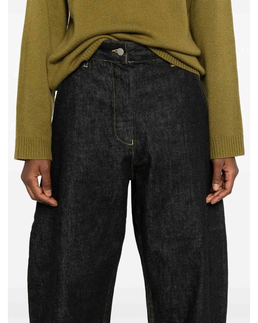 Studio Nicholson Black High-Rise Wide-Leg Cropped Jeans