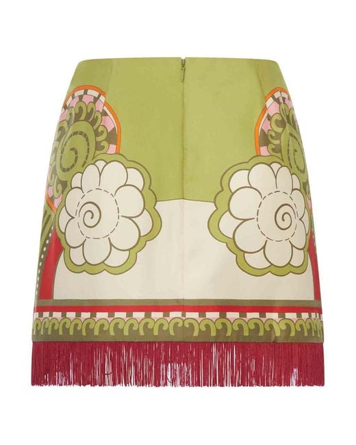 LaDoubleJ Green Fringed A-Line Mini Skirt