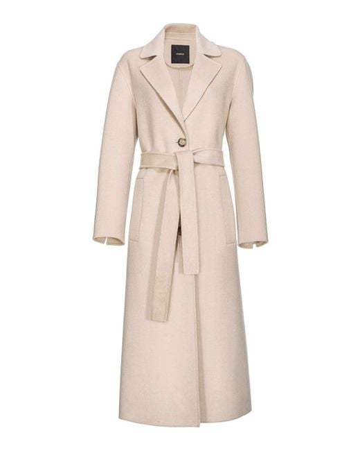 Pinko Natural Notched Lapel Wool Coat