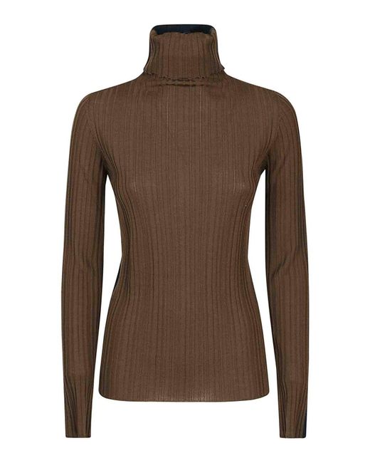 Cividini Brown Two-Tone Wool Turtleneck Sweater