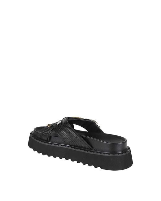 Pinko Black Buckled Leather Sandals