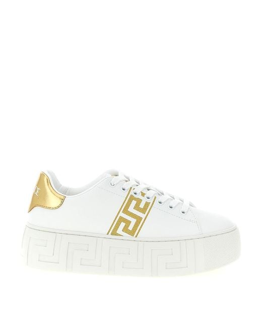 Versace White La Greca Embroidered Platform Sneakers