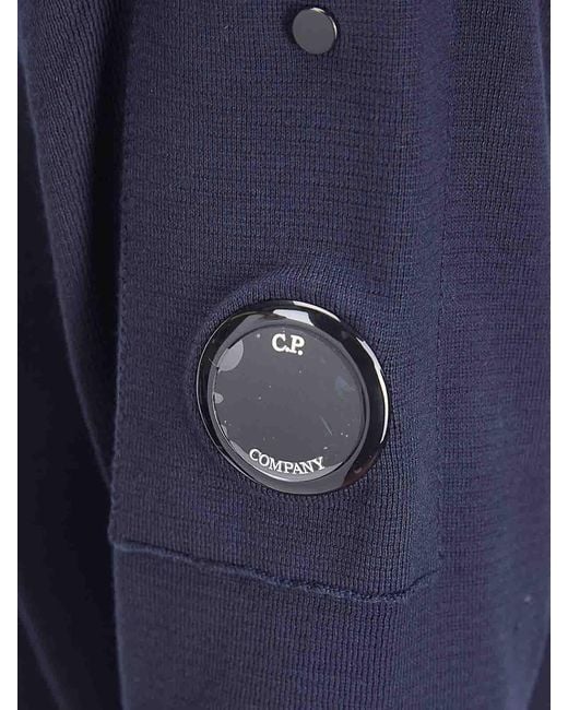 C P Company Blue Cotton Sea Island Crewneck Lens Sweater for men