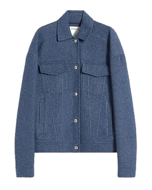 Sportmax Blue Flap-Pocket Metal-Button Wool Jacket