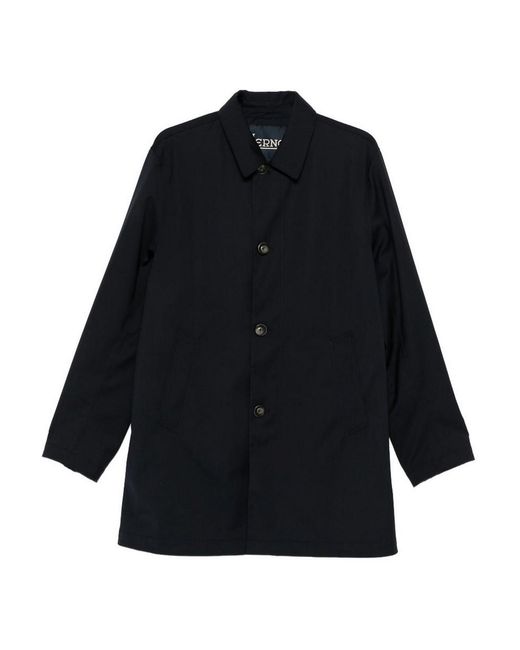 Herno Blue 3 Layers Wool Storm Fabric Raincoat for men