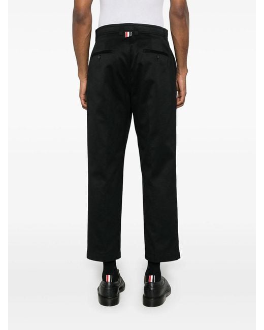 Thom Browne Black Mid-Rise Tapered Chinos for men