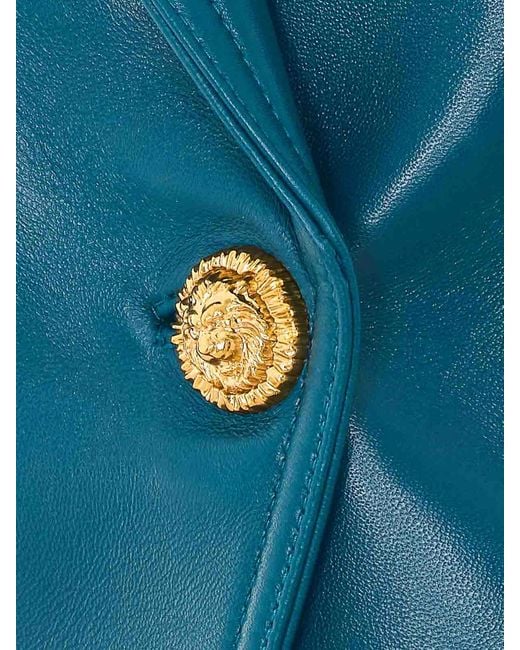 Balmain Blue Double Breasted Buttons Leather Jacket