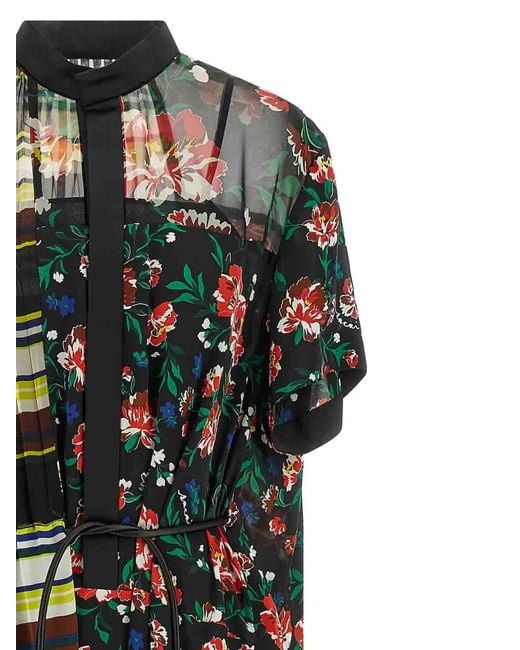 Sacai Green Pattern Mix Dress