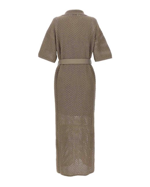 Brunello Cucinelli Natural Knitted Midi Dress