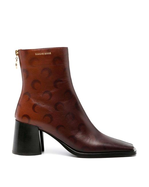 MARINE SERRE Brown Shaded Leather Heel Ankle Boots