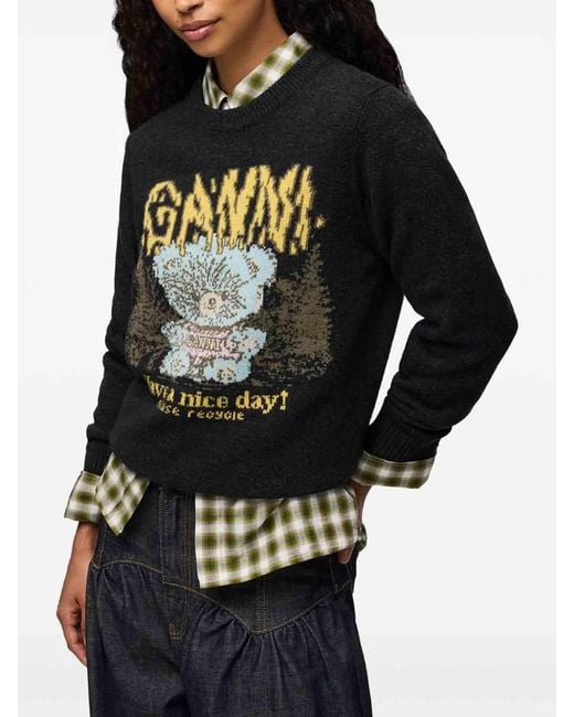 Ganni Blue Teddy Jacquard Knitted Sweater