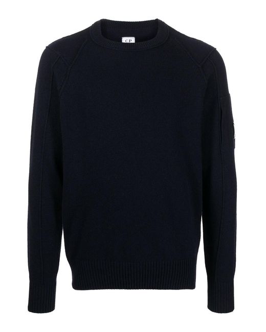 C P Company Blue Wool Crewneck Jumper for men