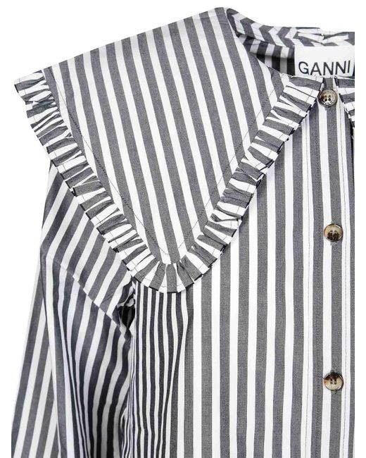 Ganni Multicolor Mini Robe À Grand Col Chemise