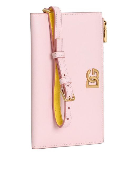 Dolce & Gabbana Pink Calfskin Passport Holder With Dg Logo