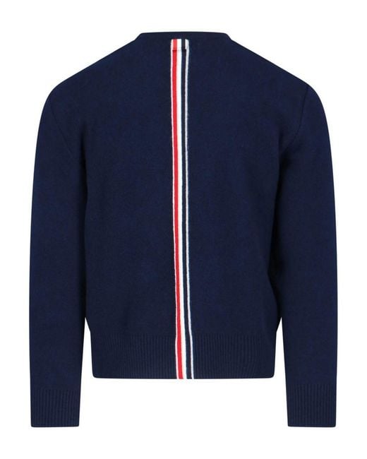 Thom Browne Blue Virgin Pique Tricolor Band Crewneck Sweater for men