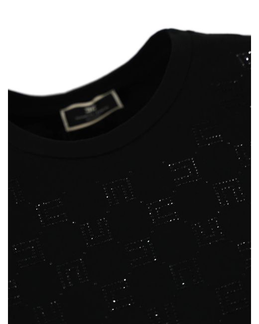 Elisabetta Franchi Black T-shirt With Rhinestone Logo
