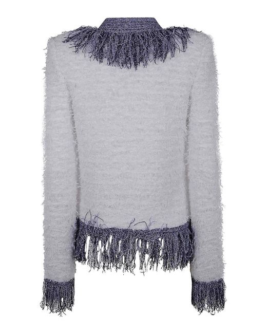 Balmain Blue Fringed Tweed Jkt
