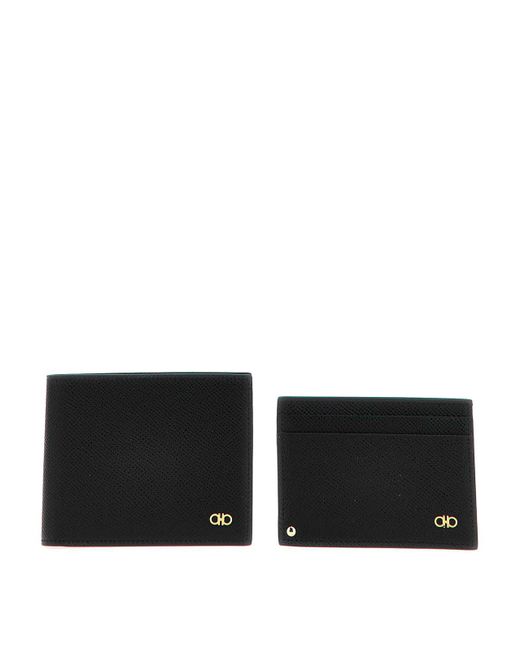 Ferragamo Black Gancio Wallet + Card Holder Set for men