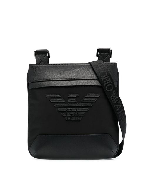 Emporio Armani Black Small Leather Messenger Bag for men