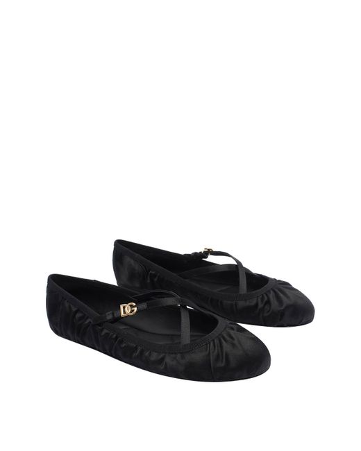 Dolce & Gabbana Black Dg Logo Satin Ballets