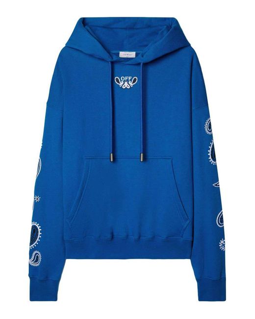 Off-White c/o Virgil Abloh Blue Bandana-embroidered Cotton Hoodie for men