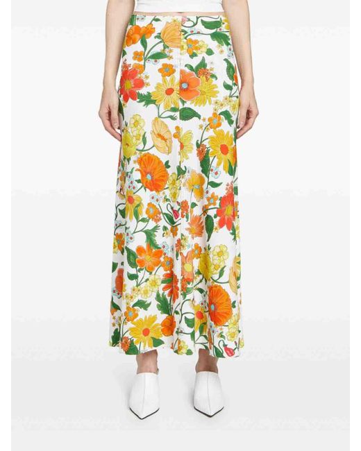 Stella McCartney White Floral Print Midi Skirt