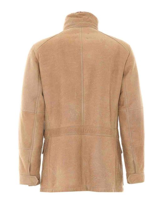 Brunello Cucinelli Natural Waxed Shearling Safari Jacket for men