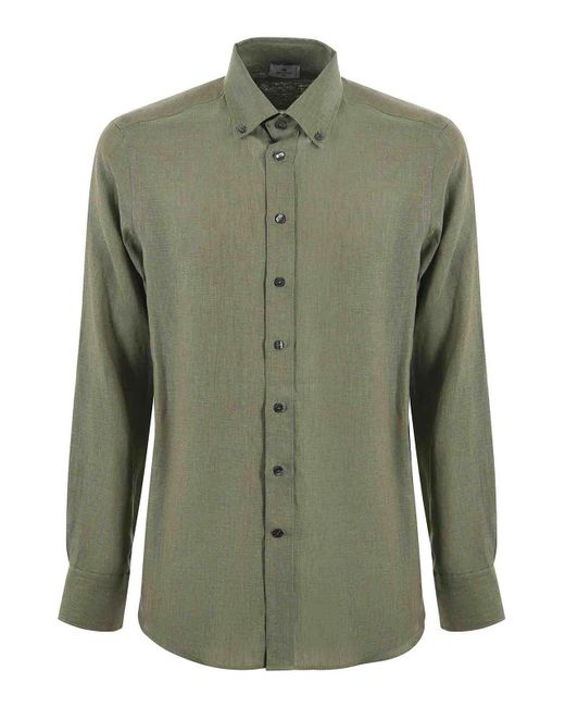 Etro Green Linen Shirt for men